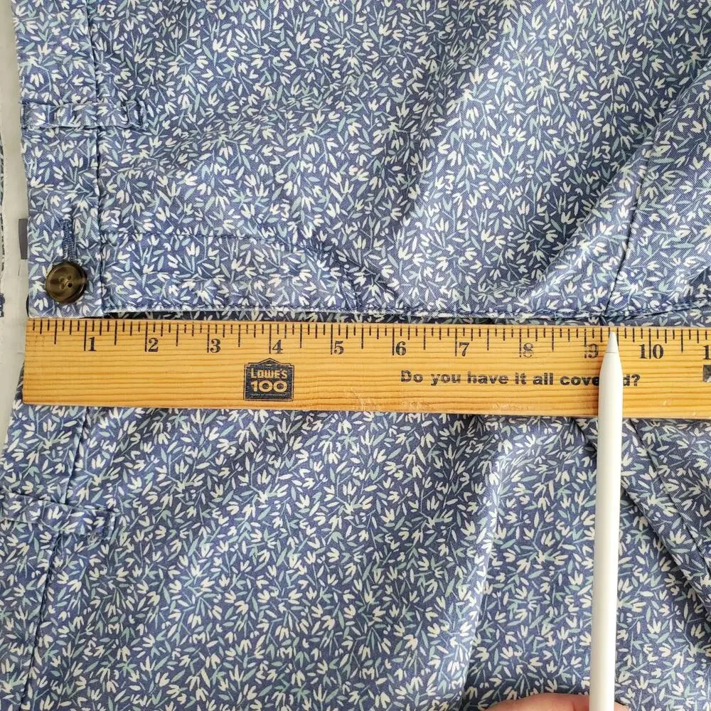 Women Blue Gray Ditsy Floral Chino Short 8 Preppy Classic Cottage Picnic Casual - Picture 9 of 11